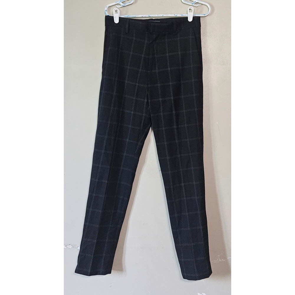 HM Mens Slim Fit Windowpane Plaid Dress Pants Black White Size 29 Trousers